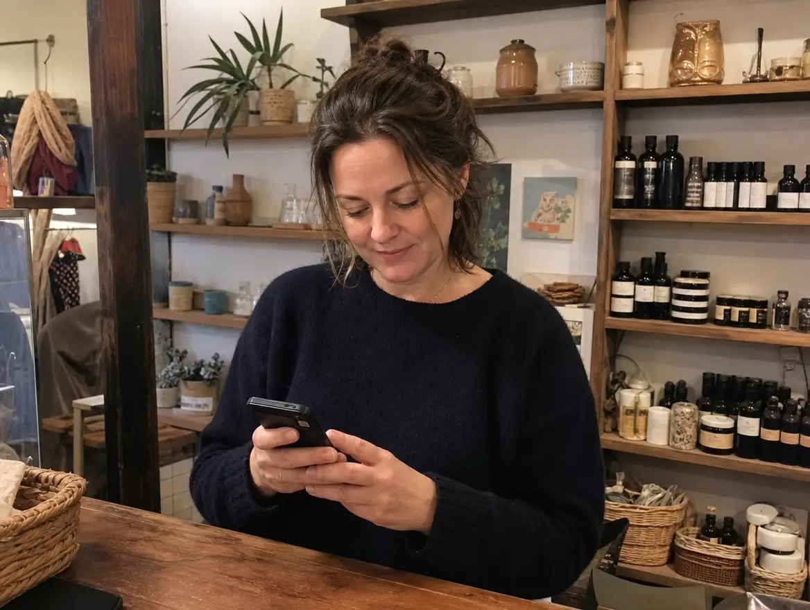 Olivia Grant in her shop